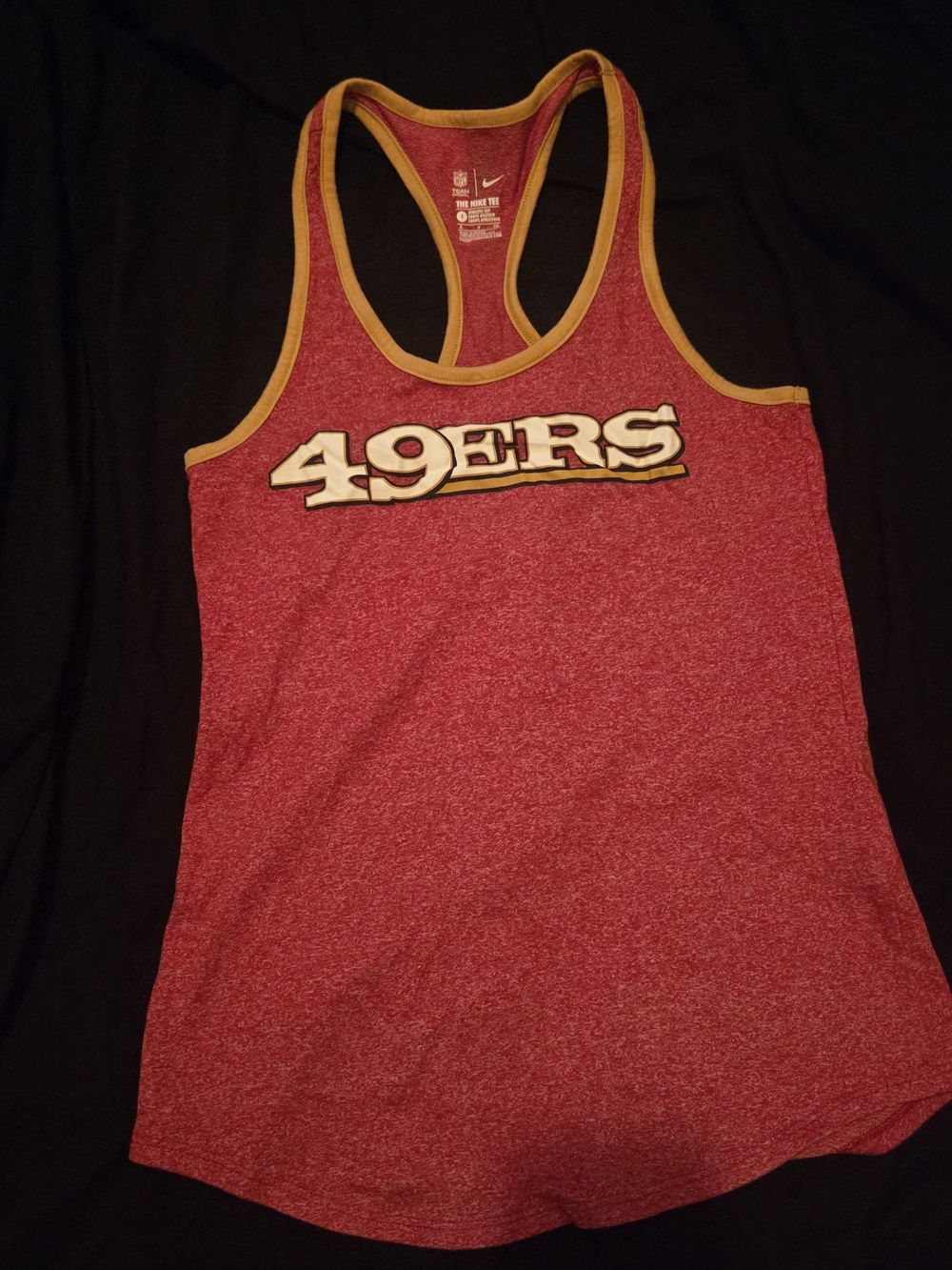 Nike Women's Red Racerback Tank with Gold Trim - 49ERS Graphic